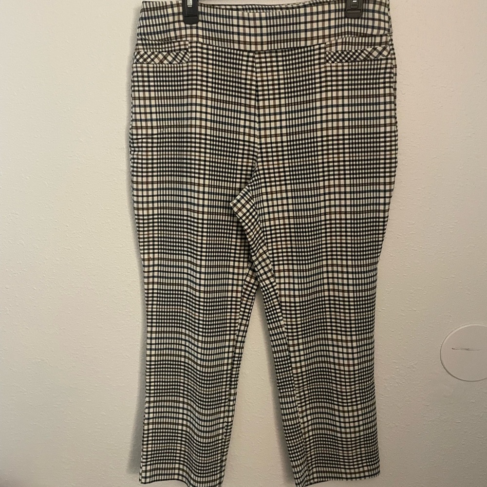 Kim Rogers Black and Multicolored Checkered Pants-Size 14A US-Stretch Waist
